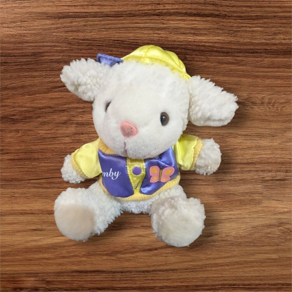 Mty international Lamb Plush Toy In Yellow & Purple Satin Outfit‎ With Cap